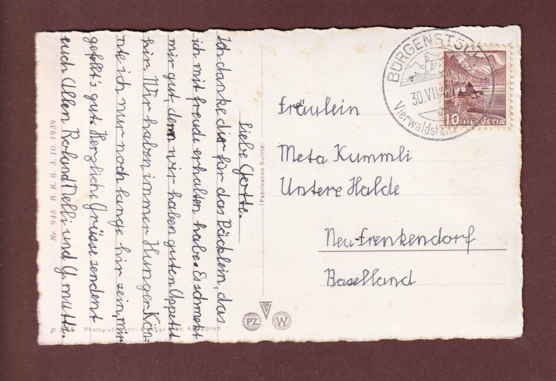 Cartoline postali: ALPHORNBLÄSER - Eiger - Mönch - Jungfrau - 1942 – Usato da Pully venduto da nicecards-shop 1