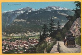 CHUR mit Calanda, Schanfiggerstrasse mit Kutsche