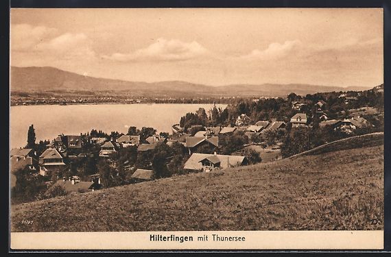 Cartoline postali: Hilterfingen, Teilansicht mit Thunersee – Usato da Berlin venduto da bartko-reher