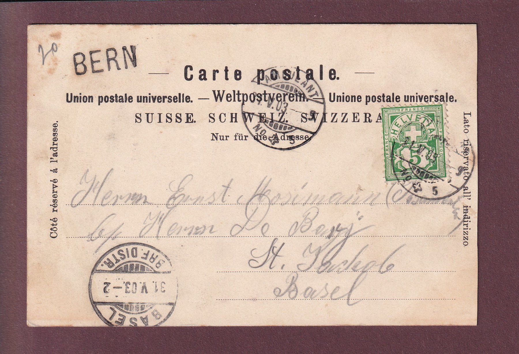 Cartoline postali: BERN - Bärengraben - 1903 Langstempel – Usato da Pully venduto da nicecards 1