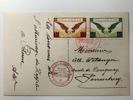 Flugpost 1929, Kat. 14+15 auf Zeppelin-Karte, KP 315.--