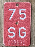 SG 75 - VELONUMMER - FAHRRADSCHILD - PLAQUE DE VELO - SG 75