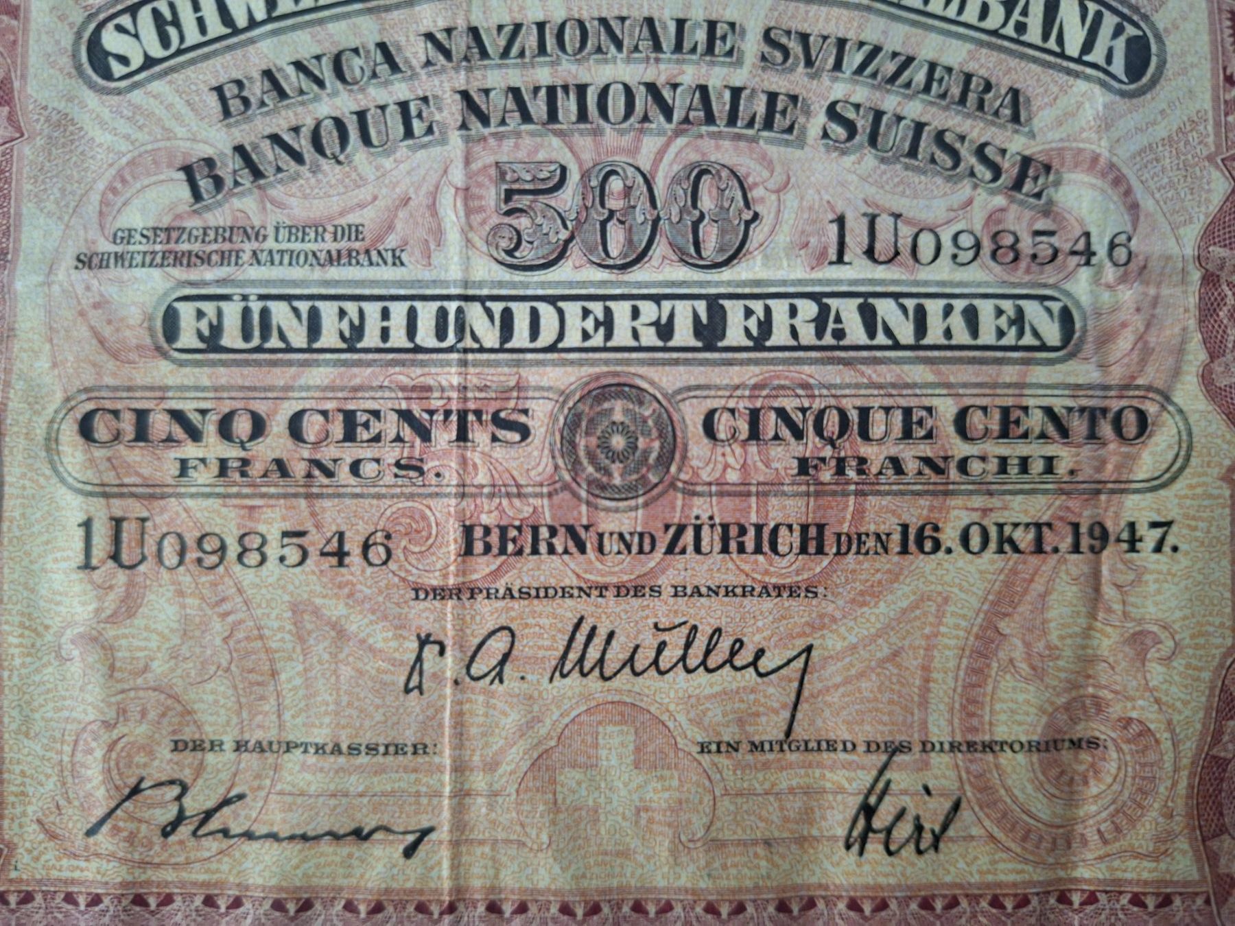 Banconote: Schweizer Banknote, 500.00 Franken – Usato da Lohn-Ammannsegg venduto da Beo71 2