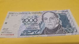 2000 Bolivares Banknote aus Venezuela, Jahrgang 1998!