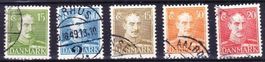 Série 5 timbres - Danemark - 1946 - Roi Christian X - obl.