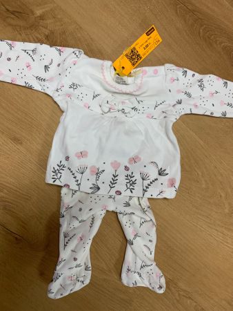 Baby Set 2-teilig Blumenmuster weiss gebraucht