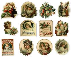 Nostalgische Weihnachtssticker, Vintage, 12 Stk. Set 1