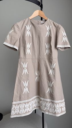 Leichtes Sommerkleid mit Stickerei, Leine/Baumwolle Gr.XS/34
