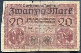 20 Mark Geldschein, Darlehensschein, Berlin 1918, Rarität