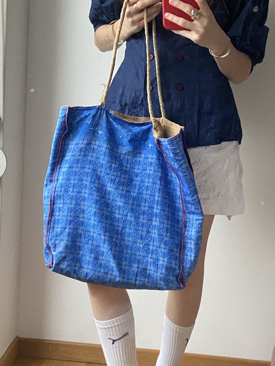Borse: Blaue Einkaufstasche Jute Vintage – Usato da Zürich venduto da cas_x6pw