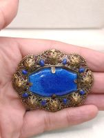 Vintage Brosche aus Messing Schmucksteine 70er Top