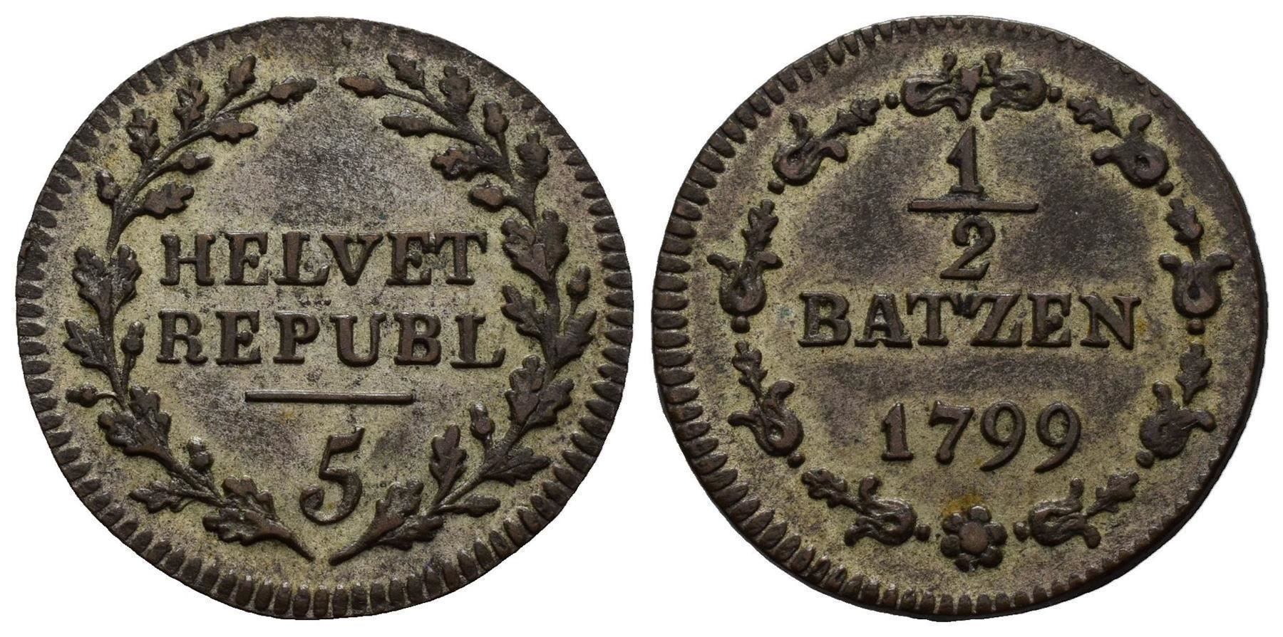 Tutti le monete: HR 0,5 Batzen 1799 mit 5 , /2352/ – Usato da Trimbach venduto da Solothurn1