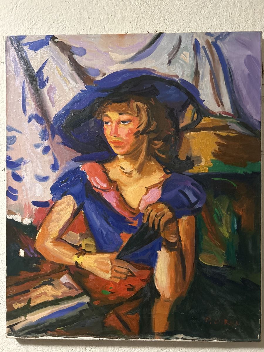 Dipinti: P. Cornu Gemälde: Dame mit blauem Hut, Original – Usato da Glarus venduto da KunstWerkEr-LS87
