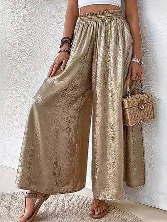 gold glänzende Metallic weitbeinige Hose M