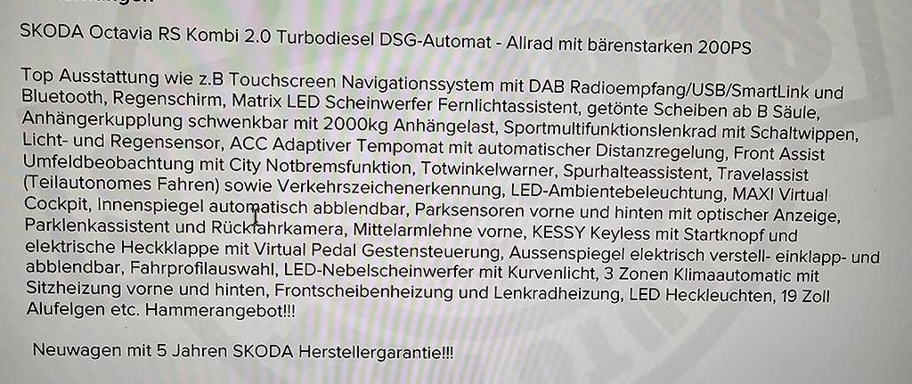 Autos: Skoda Octavia 2.0 TDI RS 4x4 – Gebraucht aus Triesen von Komatsu12 4