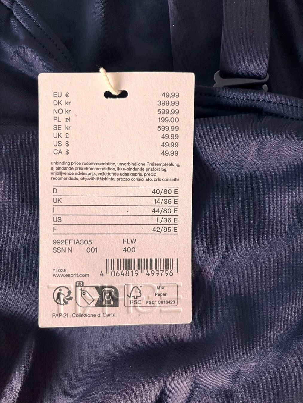 Esprit Costumi da bagno & Bikini: ESPRIT, Badekleid, Grösse 40/80E, Farbe Dunkelblau – Nuovo e nell'imballaggio originale da Rudolfstetten venduto da gst_g7xl 8