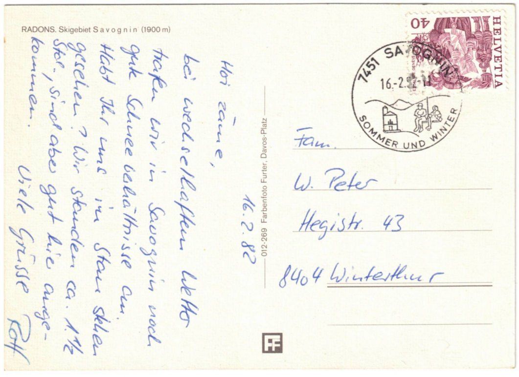 Cartoline postali: Savognin - Skigebiet – Usato da Binningen venduto da Mountainrider 1