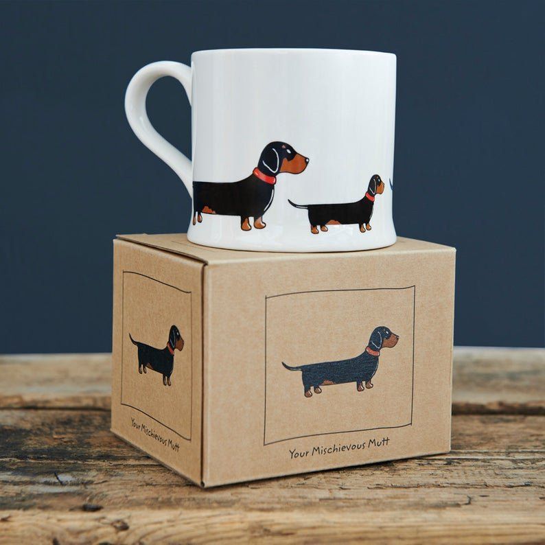 Tazze: moderne Tasse mit Dackel Unterstützung – Nuovo e nell'imballaggio originale da Riedholz venduto da dekozauber
