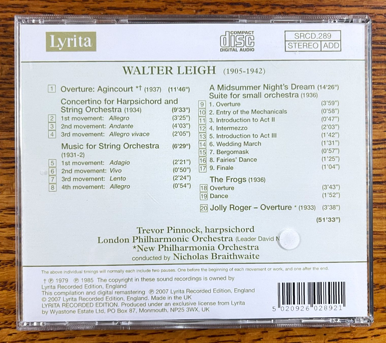 CD: Walter Leigh - Concertino for Harpsichord & Strings CD – Usato da Oftringen venduto da Vucki 1