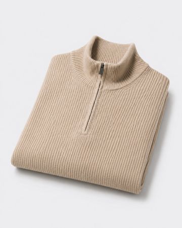 Pull Uniqlo homme S beige – col zippé – maille douce Yarn™