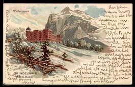 Winter-Lithographie Grindelwald, Blick z