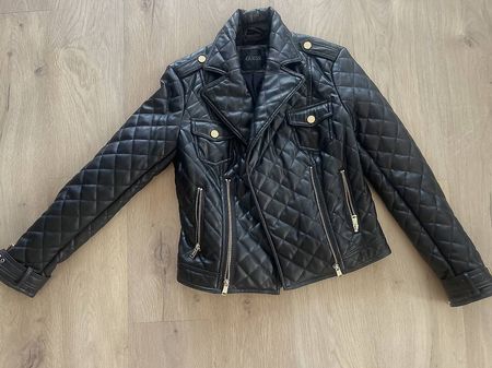 Guess - Lederjacke (gesteppt) - schwarz/gold