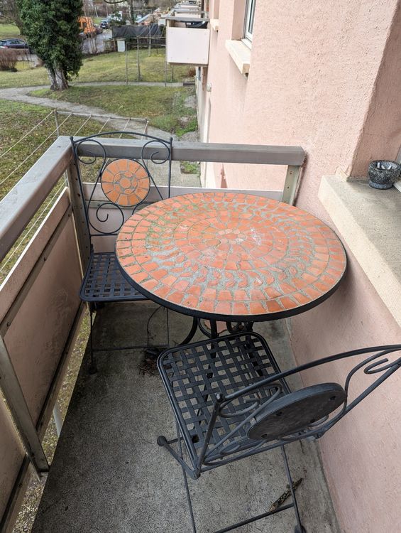 Balkontisch rund mit zwei Stühlen Mosaik Terracotta Kaufen auf Ricardo