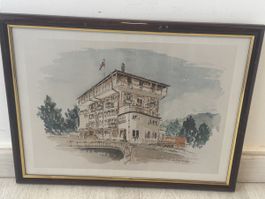 Aquarelle originale - Ancien Hôtel des Alpes Vaudoises