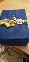 Vintage Brosche Set, goldfarben mit Strass und Schmucksteine