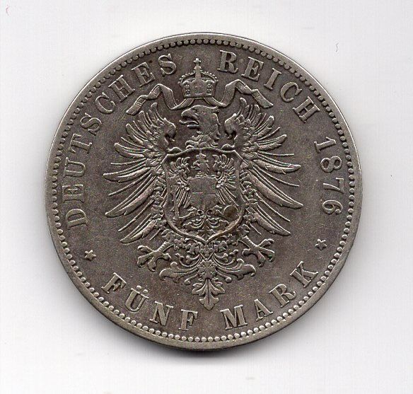 Alle Münzen: (1139) Preussen, 5 Mark 1876 A, ss – Gebraucht aus Rüthi (Rheintal) von erdnuessli1