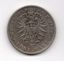 (1139) Preussen, 5 Mark 1876 A, ss