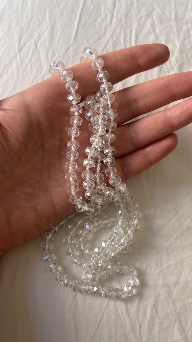 Catenine: Collana Vetro lunga perle trasparenti strass ottimo stato – Usato da Lugano venduto da yul_fhg2