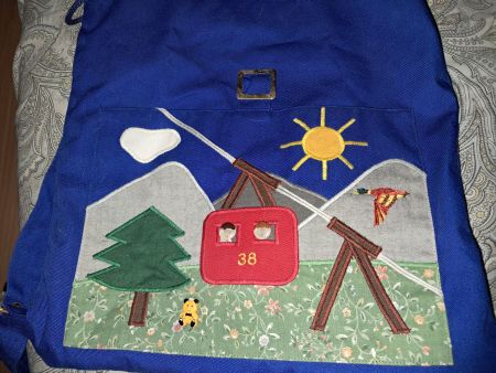 Süsser Blauer Rucksack mit Stickerei, Unikat!
