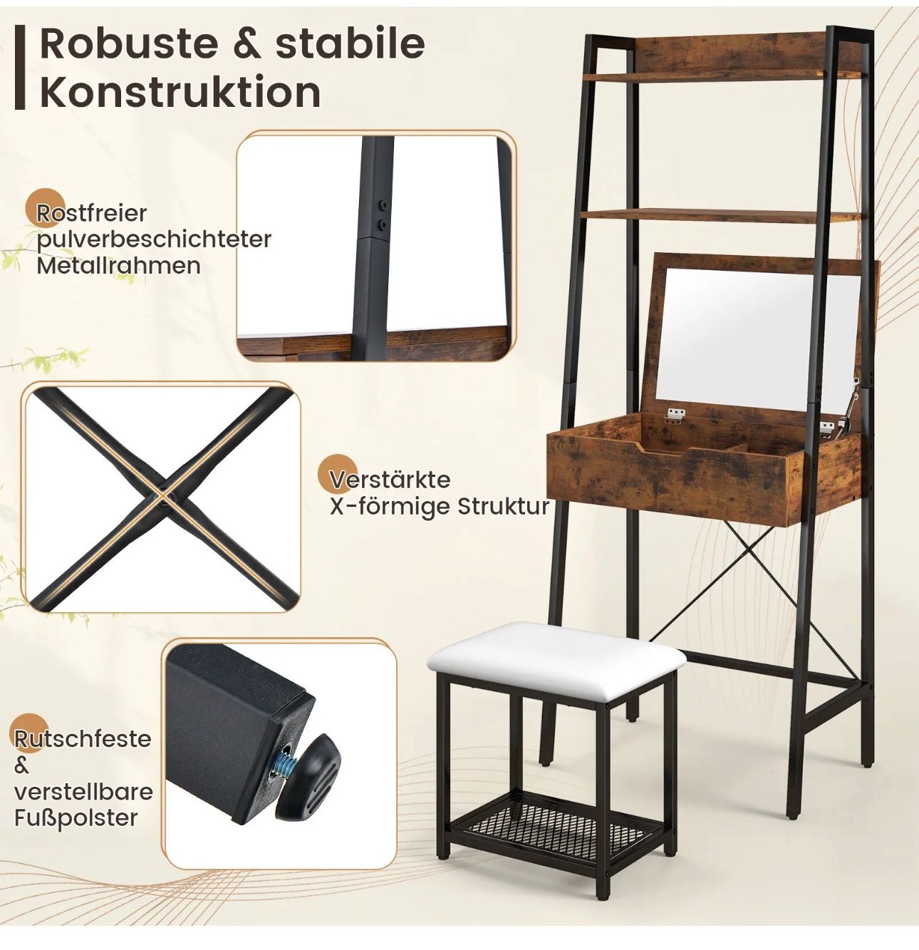Tavoli da trucco: + 2 in 1 Schminktisch  Hocker Frisiertisch Kosmetiktisch m – Nuovo e nell'imballaggio originale da Amriswil venduto da JaJa-Express 7