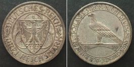 WEIMARER REPUBLIK 3 Mark 1930 G, RHEINLANDE, Silber unz-