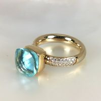 Bague acier jaune "Qudo" pierres synth.- bleu - size 52 (12)