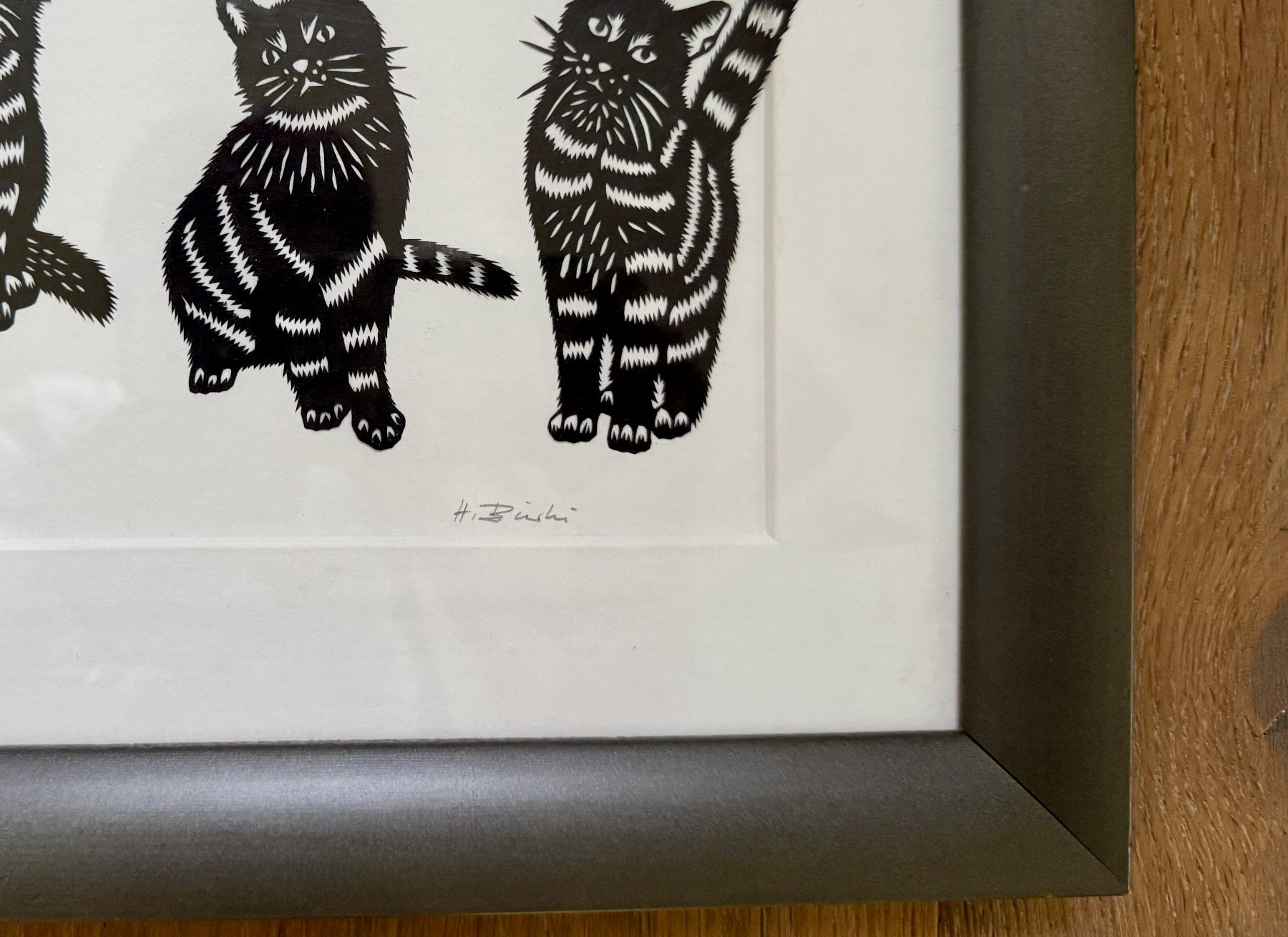 Grafica & Litografie: Grosses Scherenschnitt Bild H. Bürki Original Katze Katzen – Usato da Rothrist venduto da Luckywinner 1