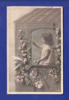 ENFANT - Jeune fille et fleurs - Oiseau