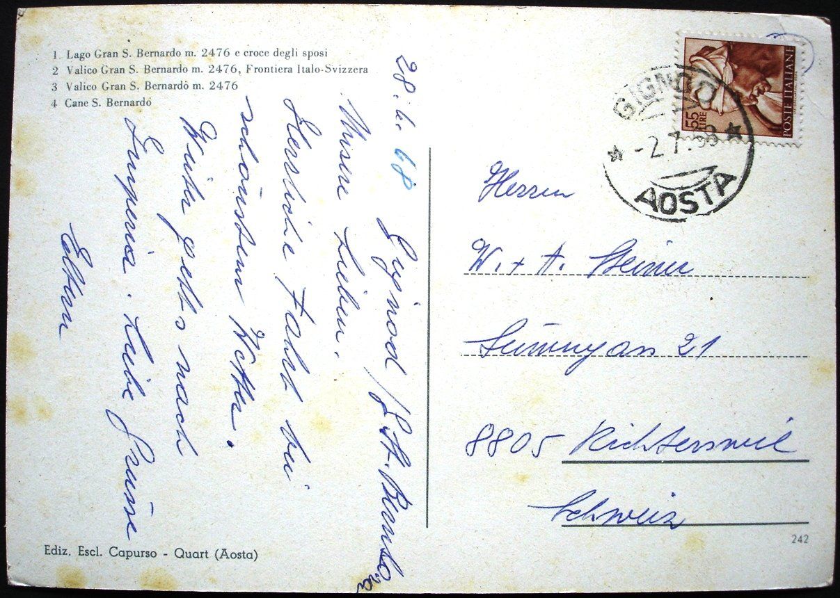 Ansichtskarten: Souvenir du GR. ST. BERNARD - Hund – Gebraucht aus Jona von philajona 1