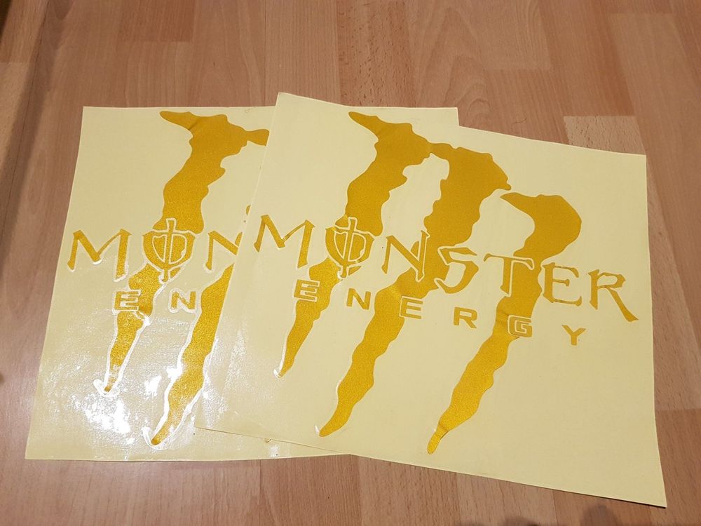 Monster Energy Aufkleber Dekor Motorrad,Auto gold,weiss