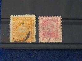 British Guiana (Guyana), 2 uralte gestempelte Briefmarken