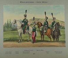 MILICES GENEVOISES, LITHOGRAPHIE UM 1890