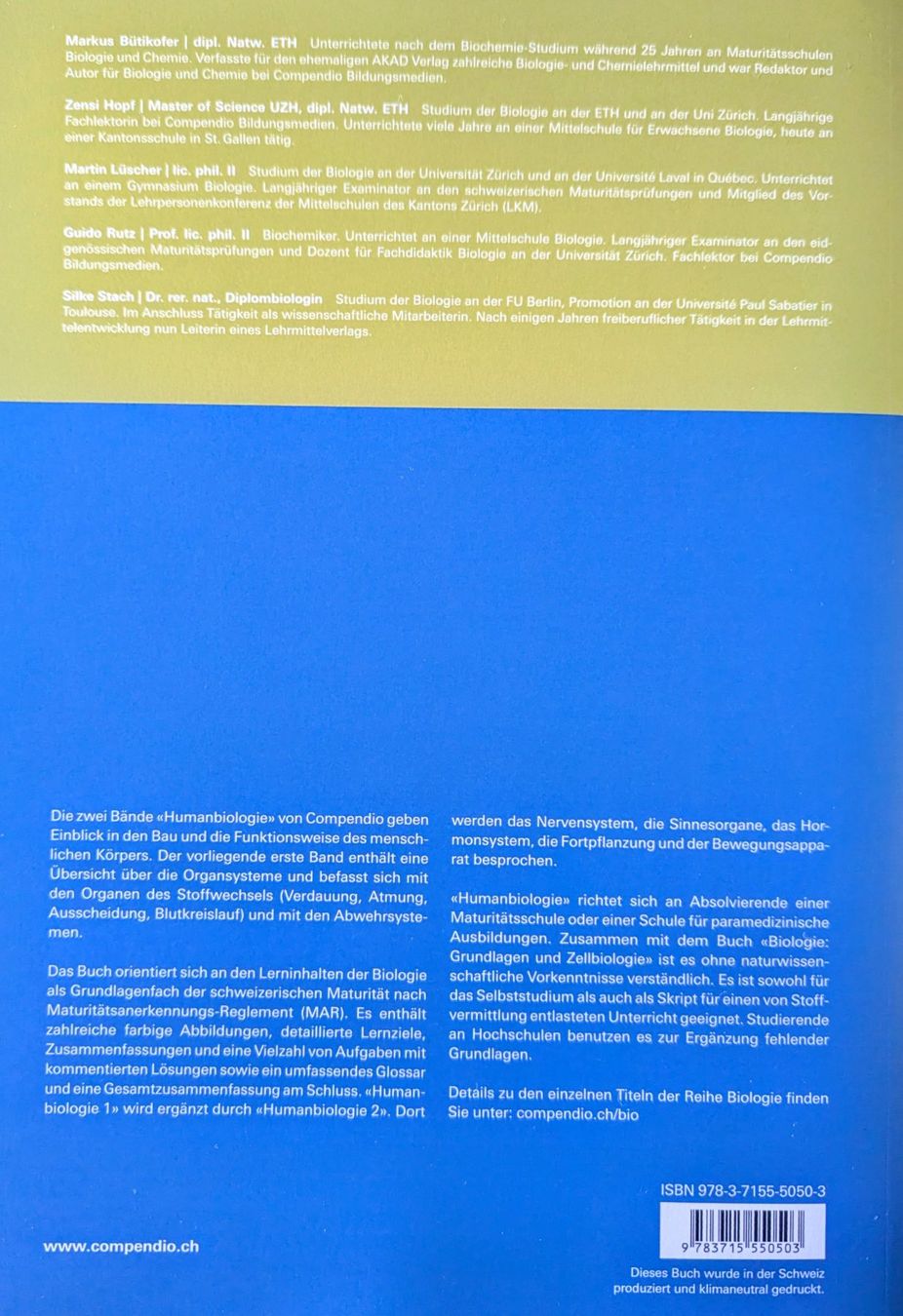 Bücher: COMPENDIO// HUMANBIOLOGIE 1 – Gebraucht aus Schliern b Koeniz von Nuvisions 1