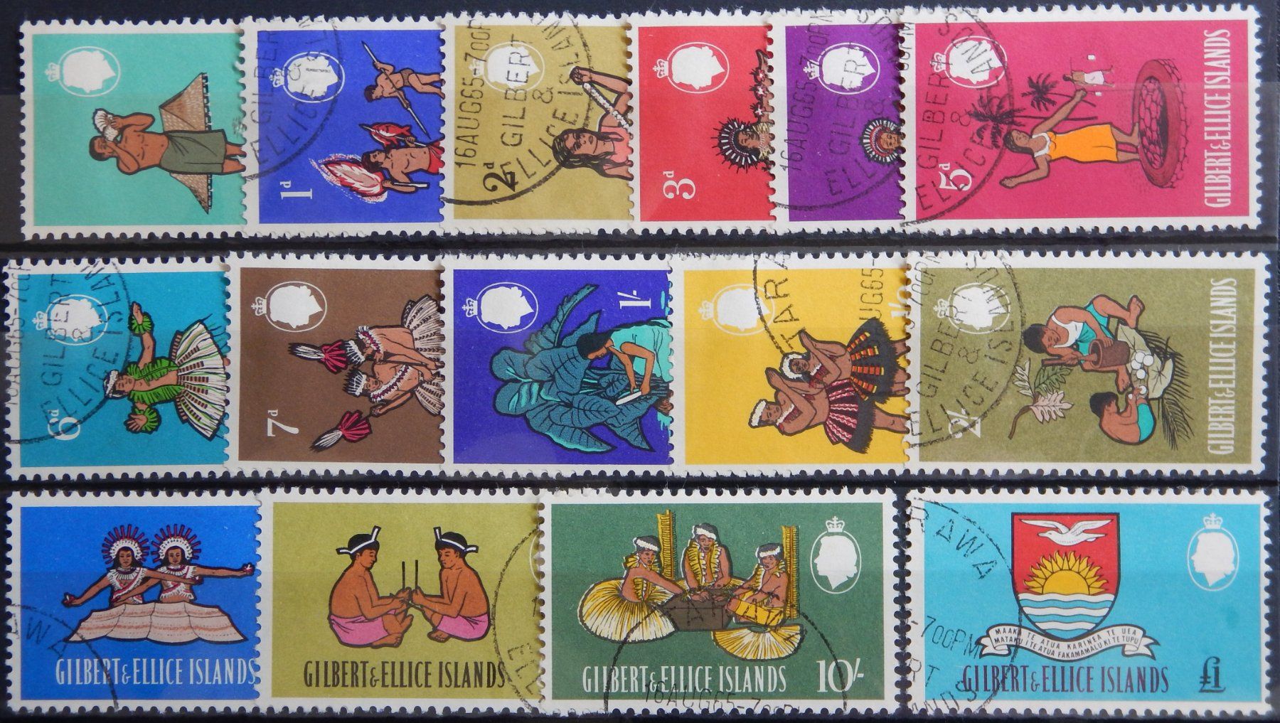 Tutti i francobolli: Gilbert & Ellis Islands British Kat. 84-98 gest. 1965 – Usato da Zürich venduto da Muehlekauf