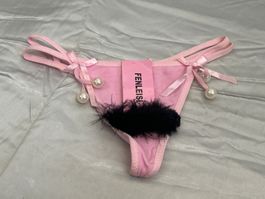 Sexy String Tanga Slip Unterwäsche Rosa Perlen Pelz Gr S NEU