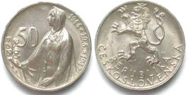 TSCHECHOSLOWAKEI 50 Korun 1947, SLOWAKISCHER AUFSTAND Silber