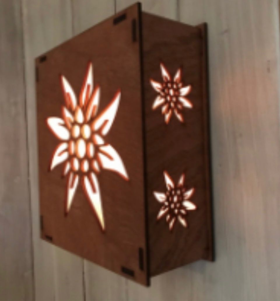 Lampade: Wandlampe, Lichtbox mit Steinbock oder Edelweiss – Nuovo (secondo la descrizione) da Oeschseite venduto da matina5 1