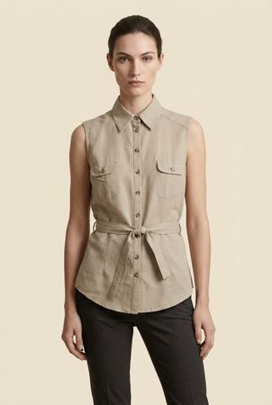 Chemisier Beige Sans Manches Safari T. L