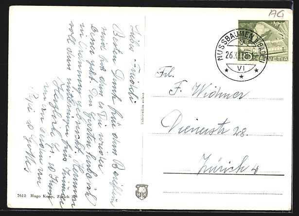 Cartoline postali: Nussbaumen /Aarg., Ortsansicht mit Fluss – Usato da Berlin venduto da bartko-reher 1