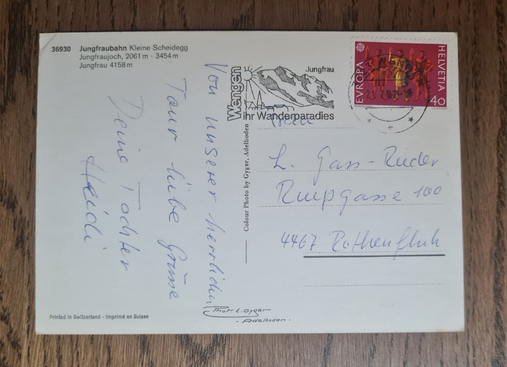 Cartoline postali: Jungfraubahn Kleine Scheidegg, Wengen 1982 – Usato da Ebikon venduto da Donar50 2